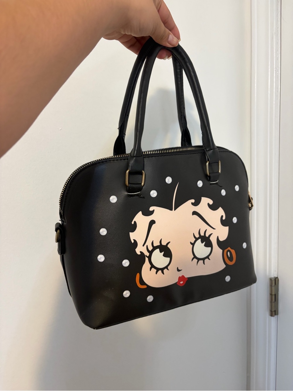 Black Novelty Dome Tote with Character Graphic